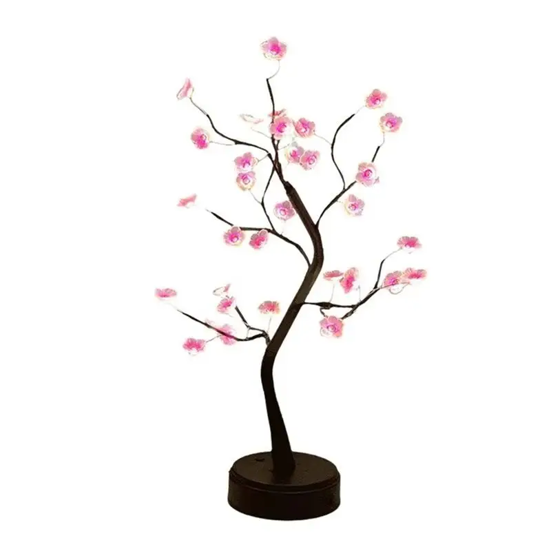 ABKQ-Table Tree Night Light USB/Battery Powered Touch Switch Artificial Bonsai Blossom Desktop Tree LED Lamp