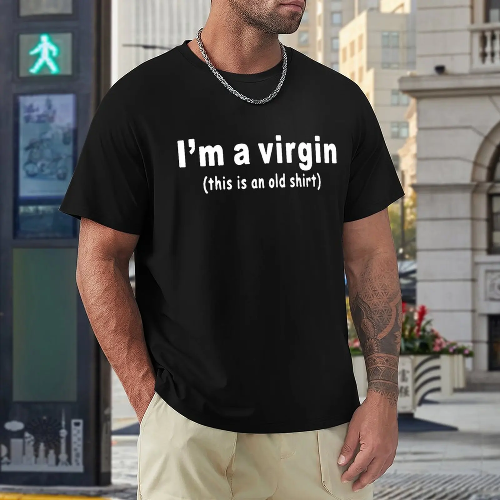 Funny I\'m A Virgin This Is An Old T-Shirt Mens Short Sleeves Hip Hop Printed Sex Party T Shirts Top Tees Streetwear