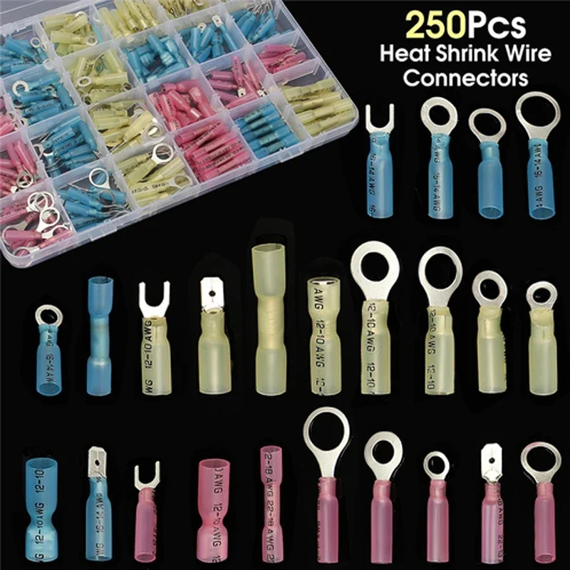 

250PCS Heat Shrink Wire Connectors Electrical Terminals Kit Waterproof Marine Automotive Terminals Set