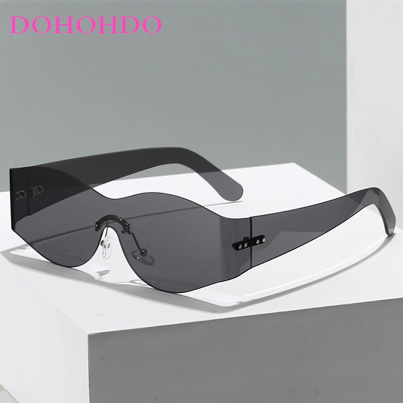 

Vintage Y2K Rimless One-Piece Women Sunglasses Luxury Designer Candy Colors Men Sunglass Outdoor Travel Eyeglasses Ladies UV400