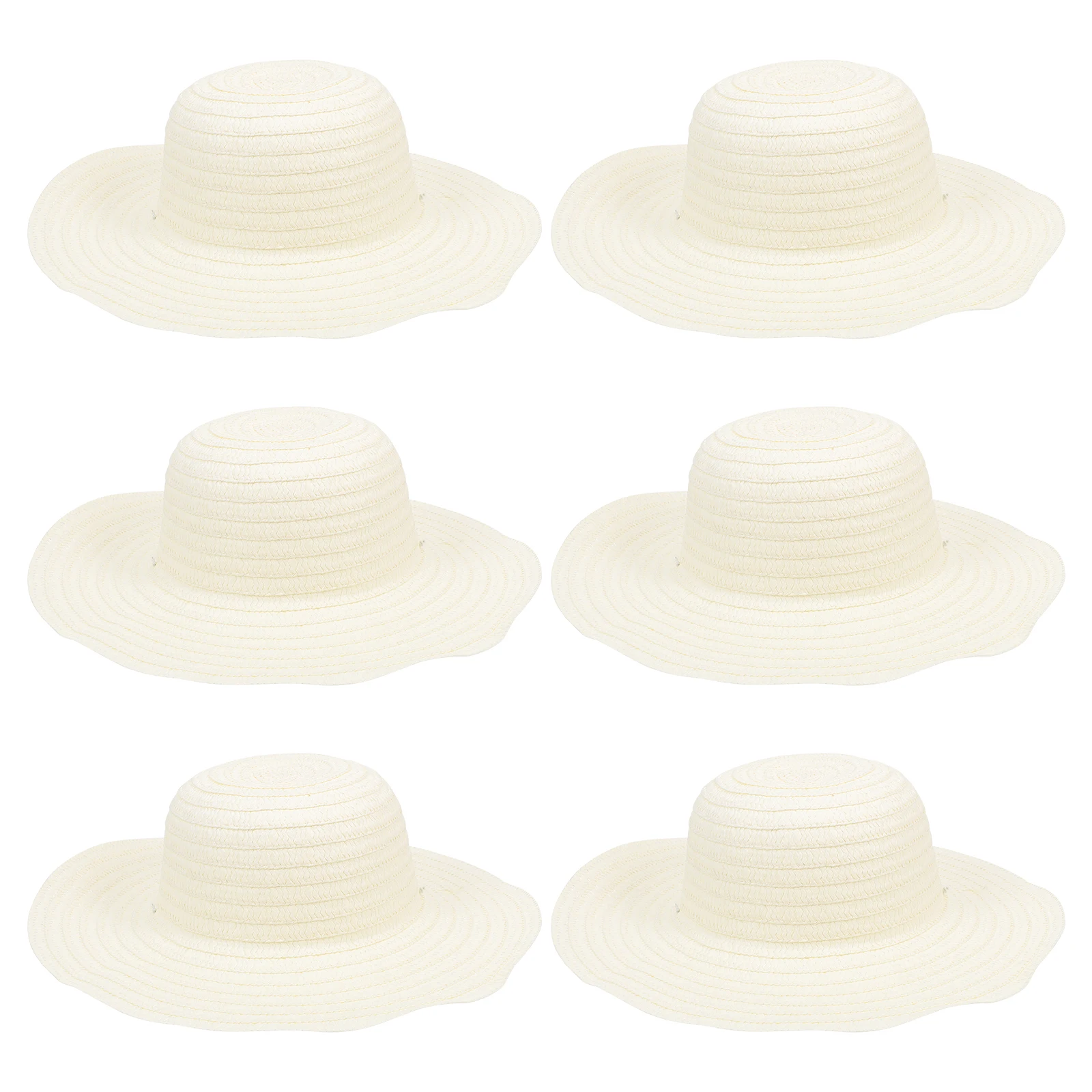 

6 Pcs Children DIY Graffiti Straw Hat Blank White Kids Painting Craft Supplies Project Sun Protection Elastic Band