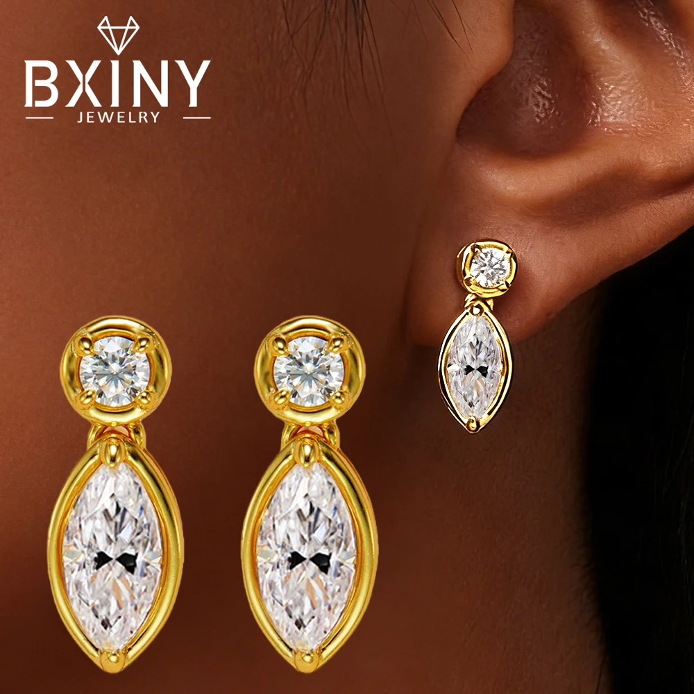 

BXINY Full Moissanite Drop Earrings S925 Silver Pear/Round Cut Lab-grown Diamond for Women Engagement Gift Fine Jewelry with GRA