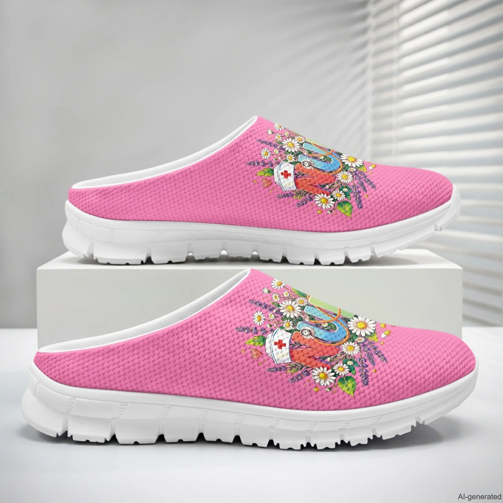 XIXIRIMIDO Casual Shoes Medical Pattern Nurse Shoes Versatile Sports Women's Slippers Breathable Mesh Men's Walking Shoes 35-48