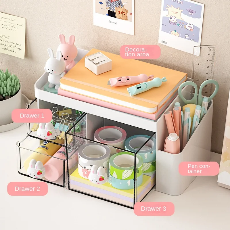 Efficient Stylish Transparent Multi-Functional Desk Organizer-Drawer Style Storage Box for Stationery Hair Accessories and More！