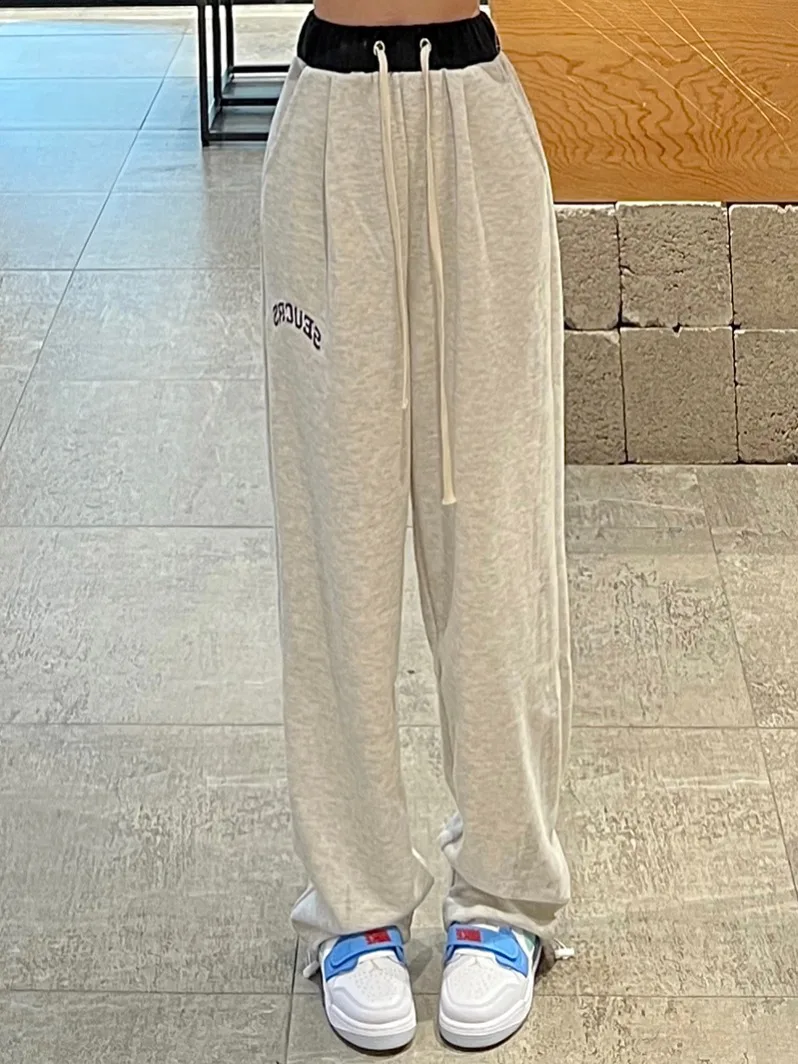 Damskie spodnie sportowe w stylu retro, z wysokim stanem, szerokimi nogawkami, luźne, proste, wygodne, idealne na zimę.