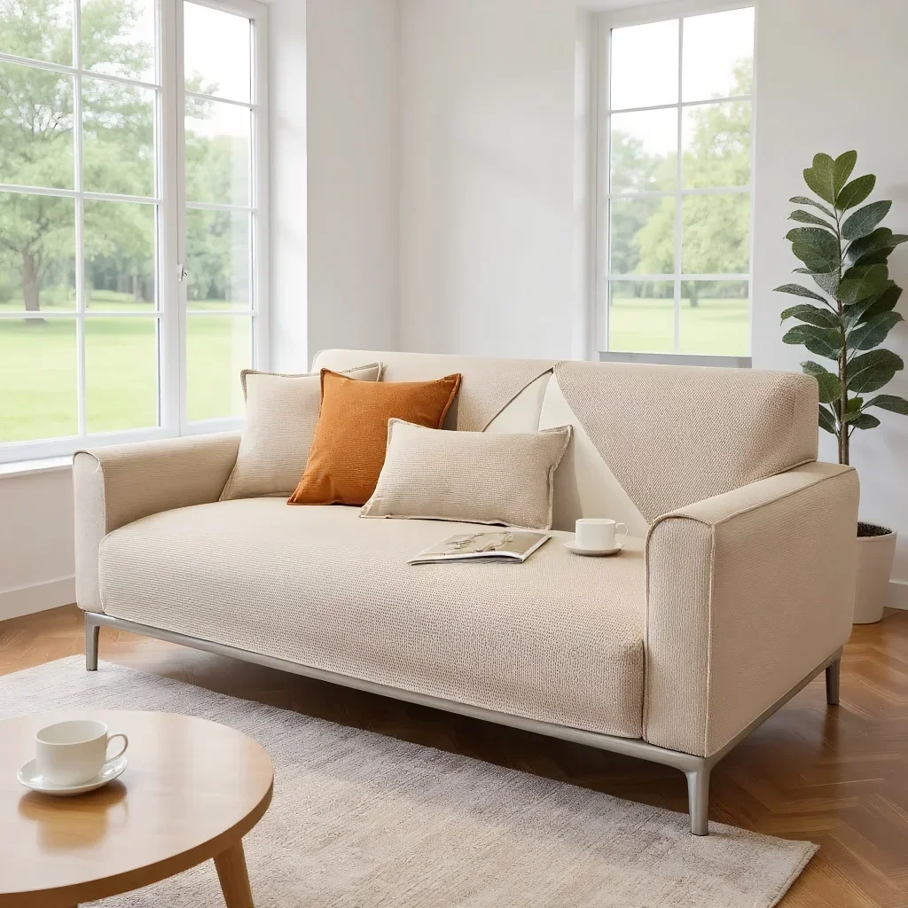 Anti Penetration Sofa Cover Solid Color Simple Edging Bottom Anti Slip Sofa Cushion Cover Soft and Versatile for All Seasons