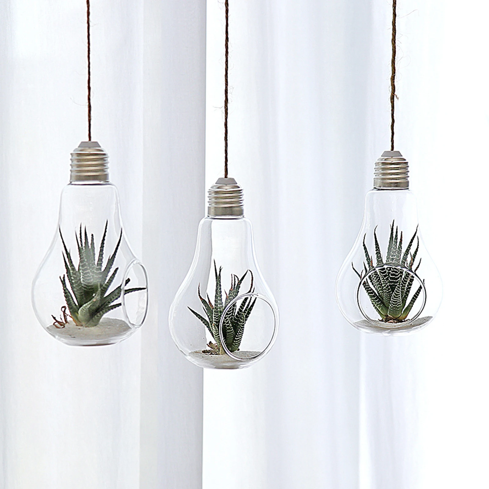 

2Pcs Succulent Glass Hydroponic Vase Light Bulb Shape Hanging Flower Vase Home Decor Creative Terrarium Bulb Container Ornament