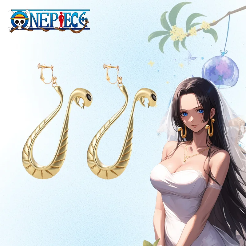 Pendientes colgantes de serpiente de dibujos animados Unisex, accesorios de moda, regalo de joyería de Navidad, Boa Hancock, Anime, una pieza