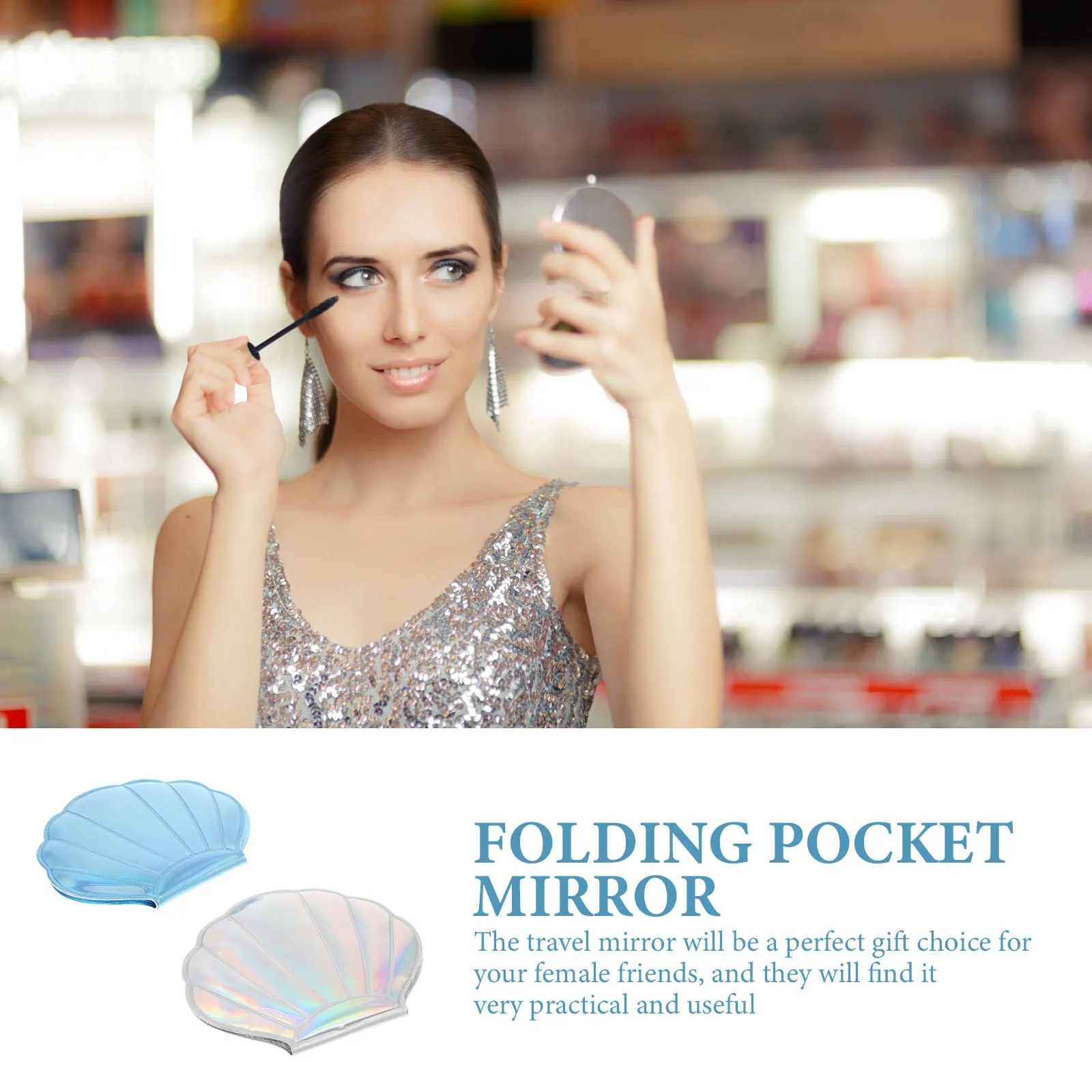 2개입 쉘 여행용 거울 양면 휴대용 접이식 미니 컴팩트 메이크업 거울 여성 소녀를 위한 완벽한 선물