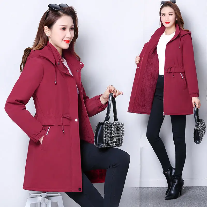 Women Jacket 2022New Autumn Winter Middle aged Hooded Parkas Thick Warm Causal Windbreaker Coat Mid-Length Outerwear Female Tops