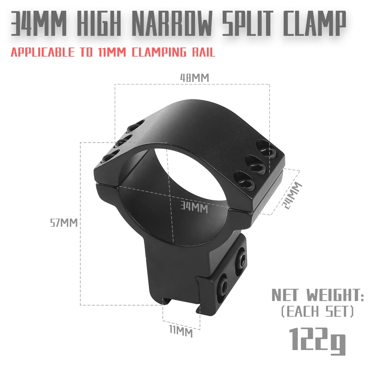 

Крепления для прицелов Hunting 34 мм, высокопрофильные, для планок Weaver и 11 мм Dovetail, 2 штуки, одна с ограничителем хода