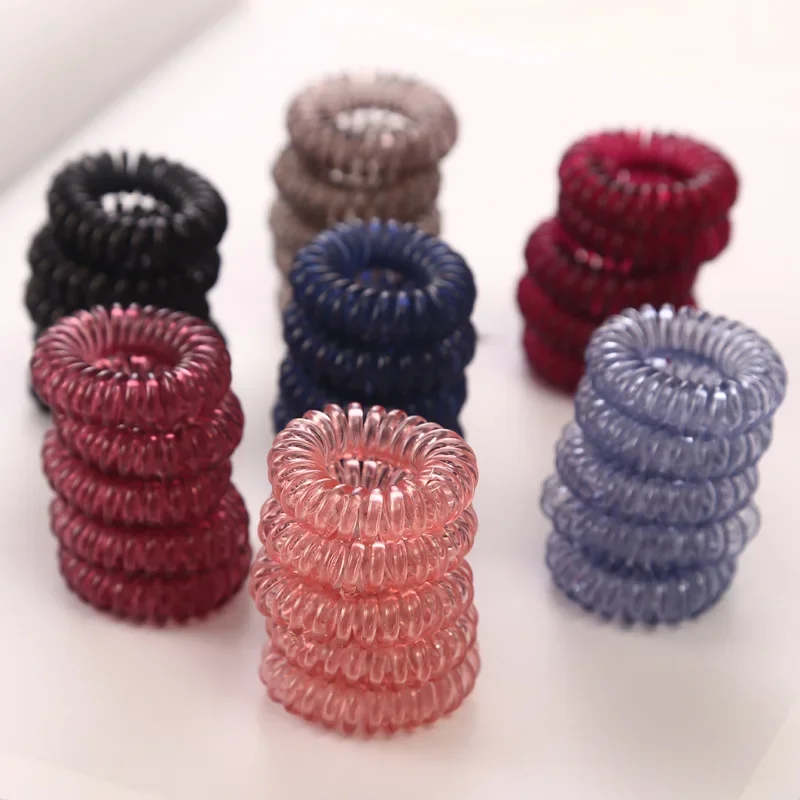 5pcs/lot Women Hair Rope Elastic Hair Spiral Hairbands Silicone Ties Accessories Telephone Wire Line For Hair