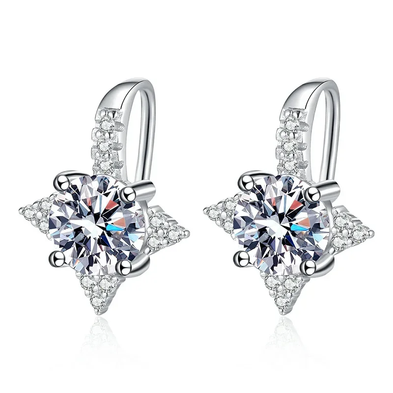 100% 925 Sterling Silver 1ct Moissanite Stud Earrings D Stars Drop Diamond Ear Hook For Women Wedding Party Fine Jewelry