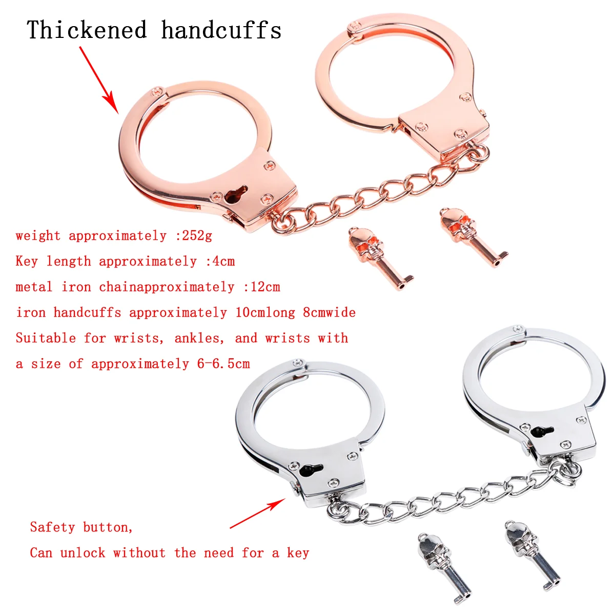 DUTRIEUX Stainless Steel Handcuffs Adjustable Fetish Restraints BDSM Bondage Alloy Lock Hand Ankle Cuffs Set Sex Toys For Couple