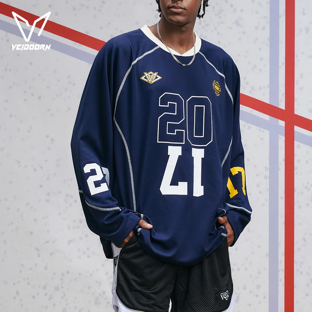 

2025 Veidoorn Long Sleeve Sports T-Shirt Moisture Wicking Breathable Quick Dry V-Neck Athletic Top with Number Horse Printing