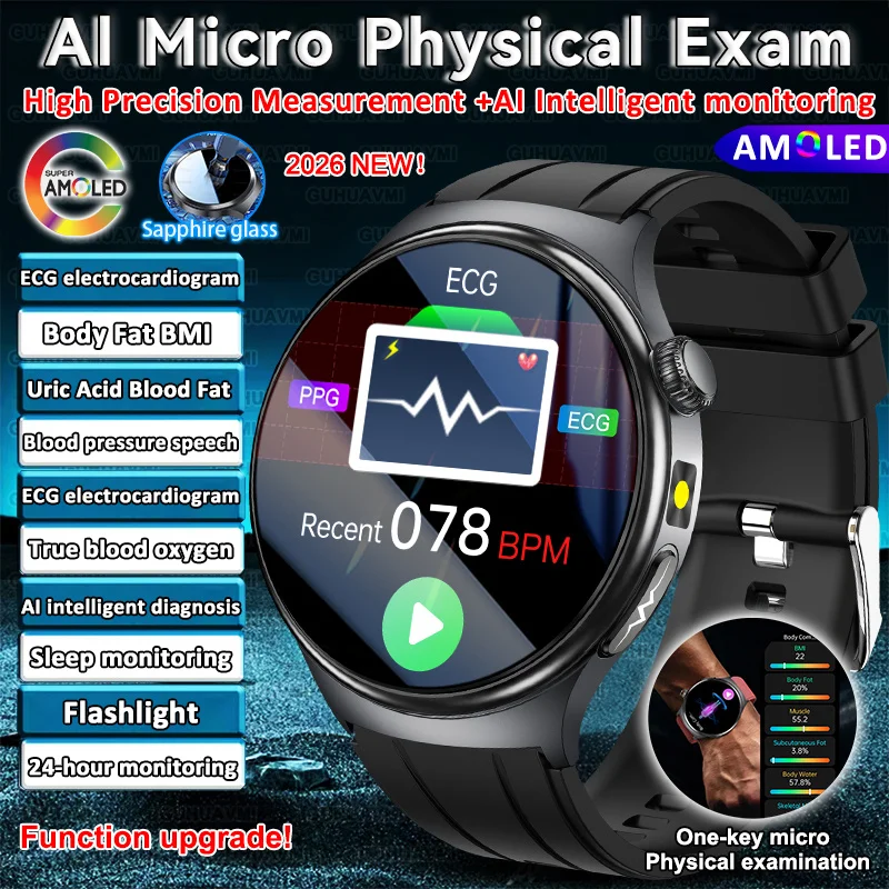 New Body Fat Analysis Health Smart Watch ECG+PPG Uric Acid B