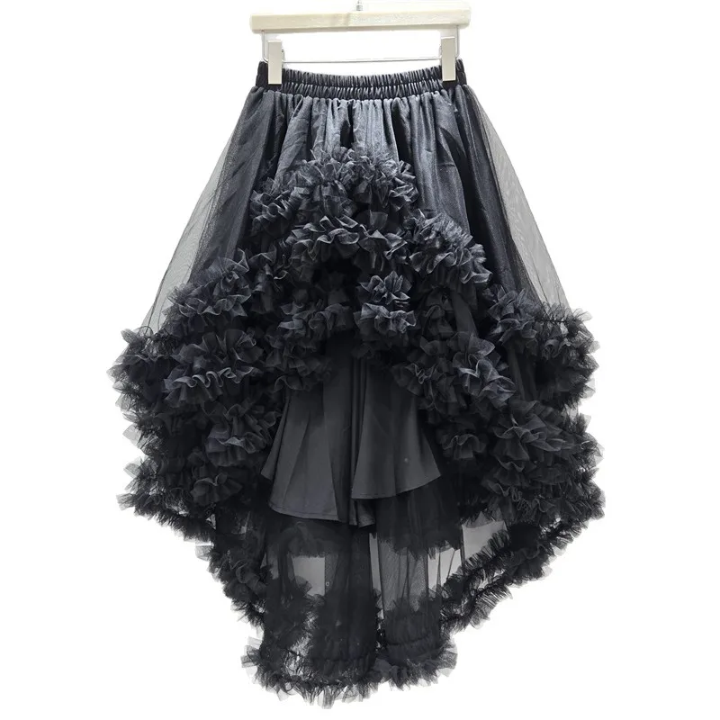 気質フレンチロマンチック快適な伸縮性ウエスト甘いガーゼスカート甘い女の子不規則エレガントなフリルファッションケーキスカート