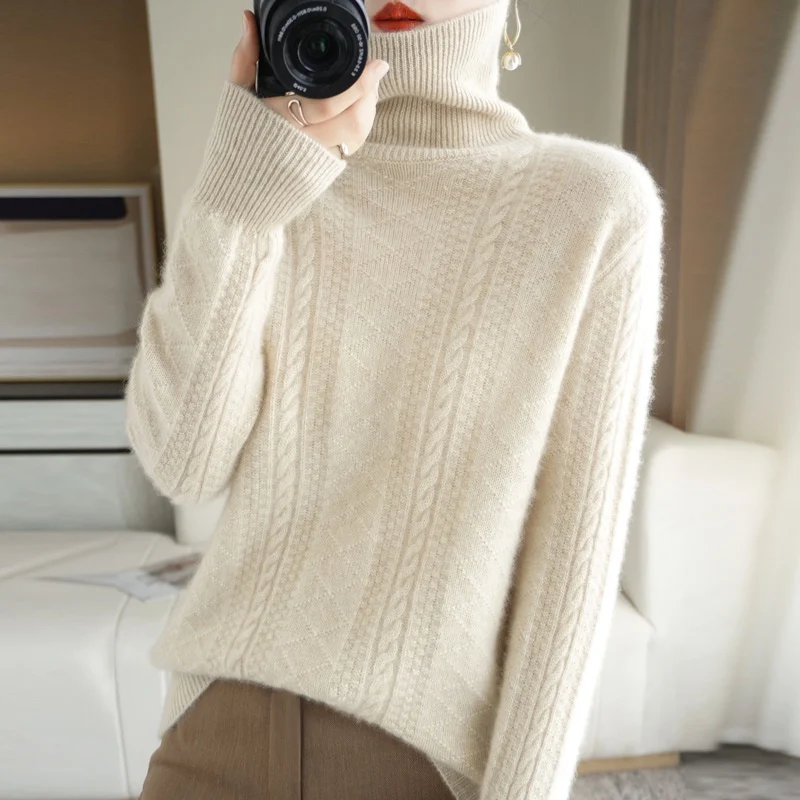 Cashmere Sweater Woman Turtleneck Pullover Autumn Winter Keep Warm Casual Knitted Soft Female Jacket  Women Sweater Loose Tops