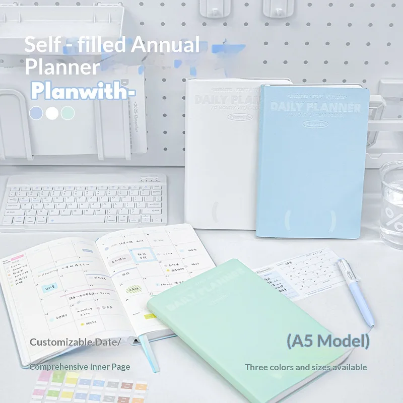 planwith-日付なしセルフフィル日付入りジャーナルプランナー-pu-カバー多機能年間アジェンダノートブックデイリースケジュールジャーナルワーク