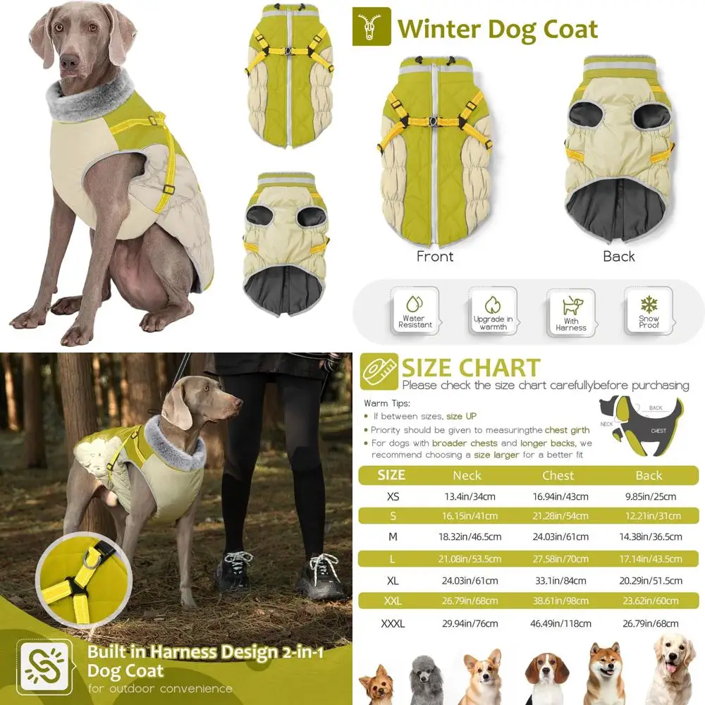 

Зимняя водонепроницаемая и ветрозащитная светоотражающая куртка для собак 3XL зеленого цвета с молнией и креплением для шлейки, для собак малых и крупных пород