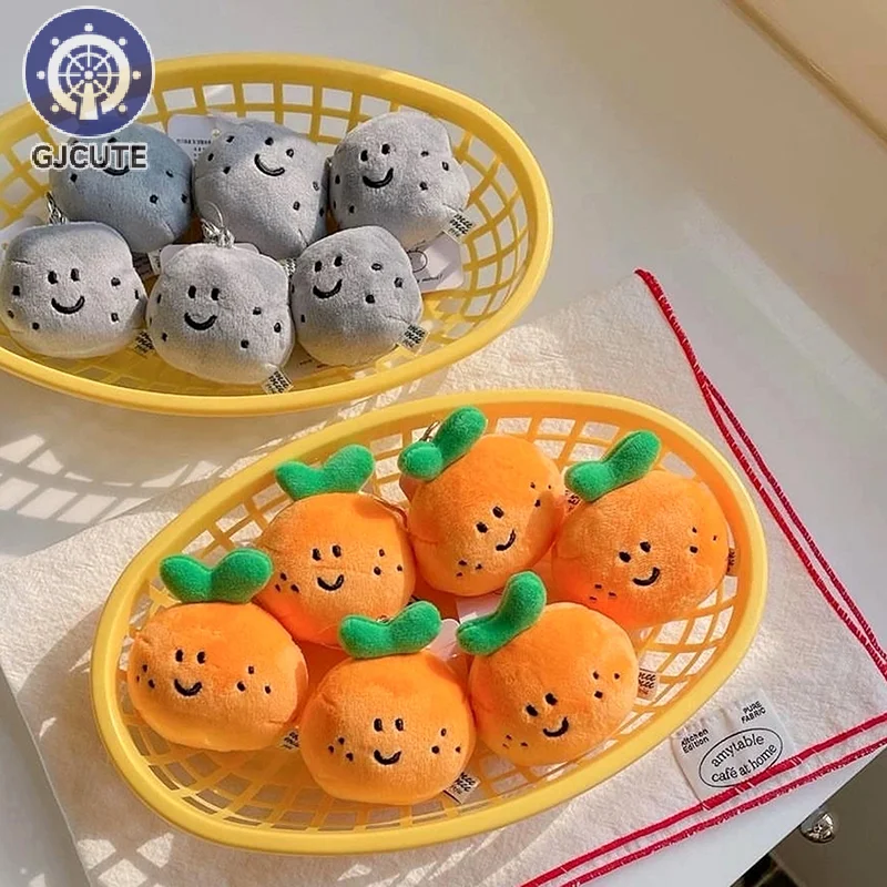 Porte-clés en peluche œil de pois orange, fruit de dessin animé, pendentif beurre en peluche, porte-clés de voiture, décor de sac à dos, cadeau pour enfant