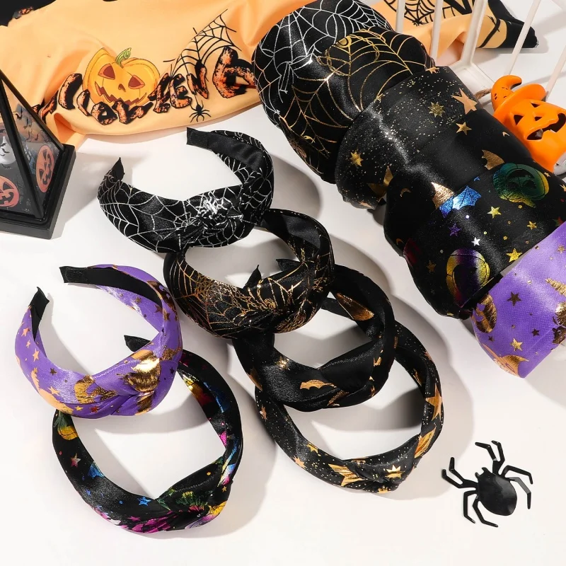 European And American Skull Halloween Headband Scrunchie Women's Holiday Party High Cranial Top Knot Fabric Headband Colon Ring