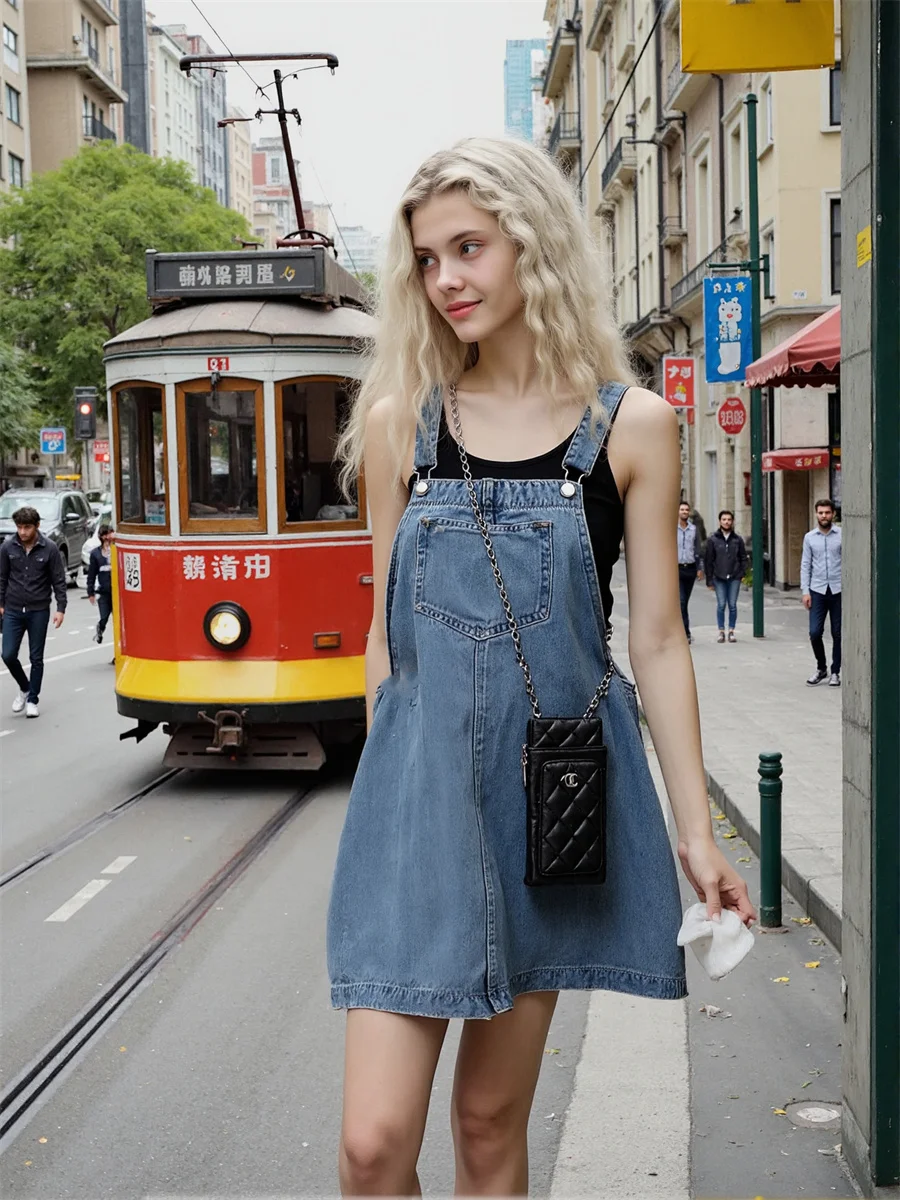 Abiti da donna Y2K Denim nero Vestibilità ampia Nozioni di base A-Line svasato Swing Skater Manica a sbuffo Ritagliata a forma di corpo Vita stretta Ritagliata