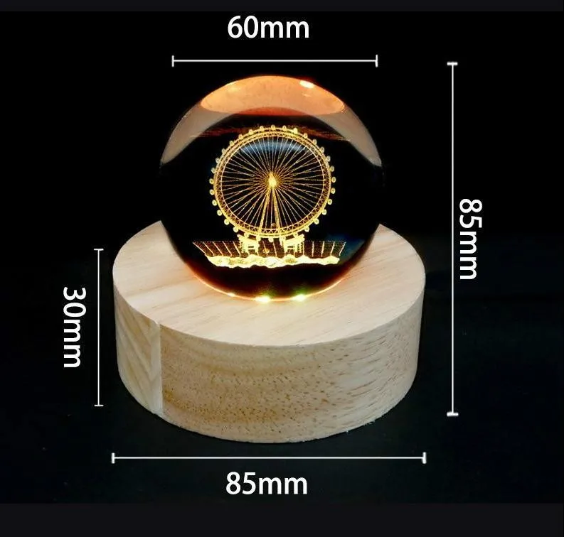 Usb Beech 3cm Base 3d Crystal Ball Crafts Night Light Customized Led Nightlight Remote Control Colorful Solid Wood 3d Led Lamp