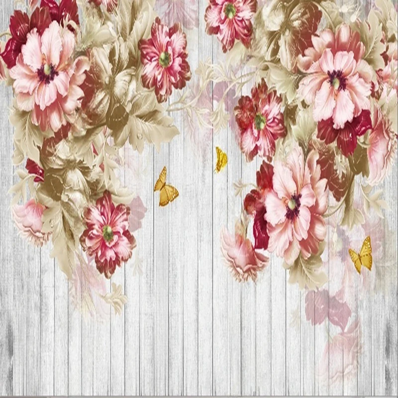 Custom Modern Wallpaper-Minimalist Floral Pattern Butterfly wood panel Background for Bedroom Living Room Interior Decor Design