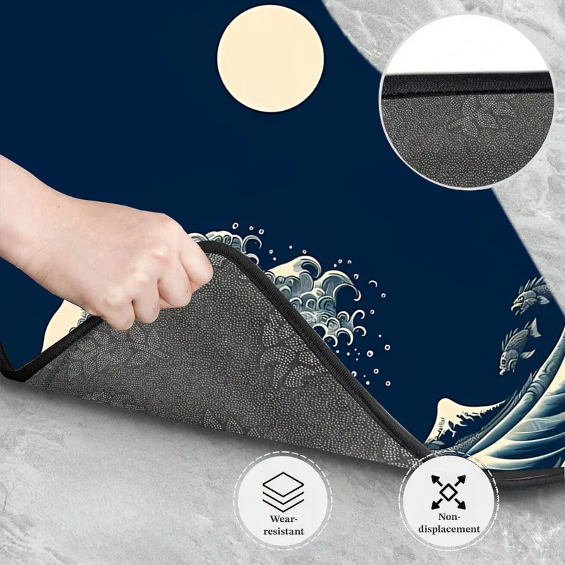 4Pcs Car Floor Mats - Japanese Ukiyo-e Wave Art Print, Wear-resistant Non-displacement Auto Car Floor Protection Pads