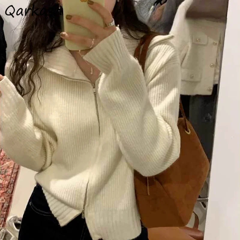 

Cardigan Women 4 Colors Chic Stretchy Minimalist Zipper Leisure Harajuku Vintage College Style Ladies Streetwear Sweater Mujer