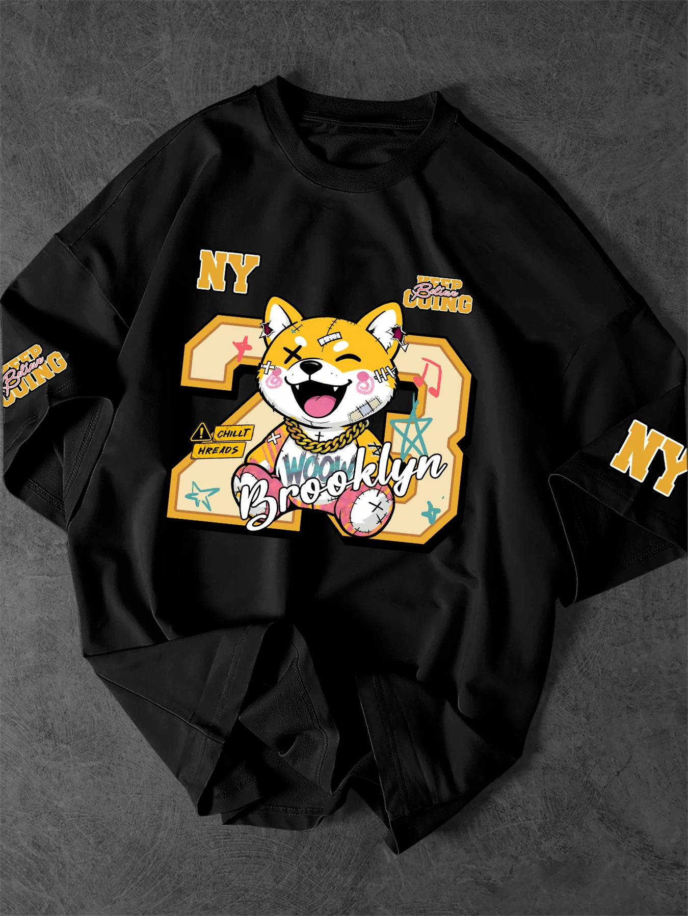 Men's Y2K Oversized T-Shirt, Cartoon Hip-hop Shiba Inu Number 23 Brooklyn Graphic Print, Polyester, Casual Outdoor, S-XXL
