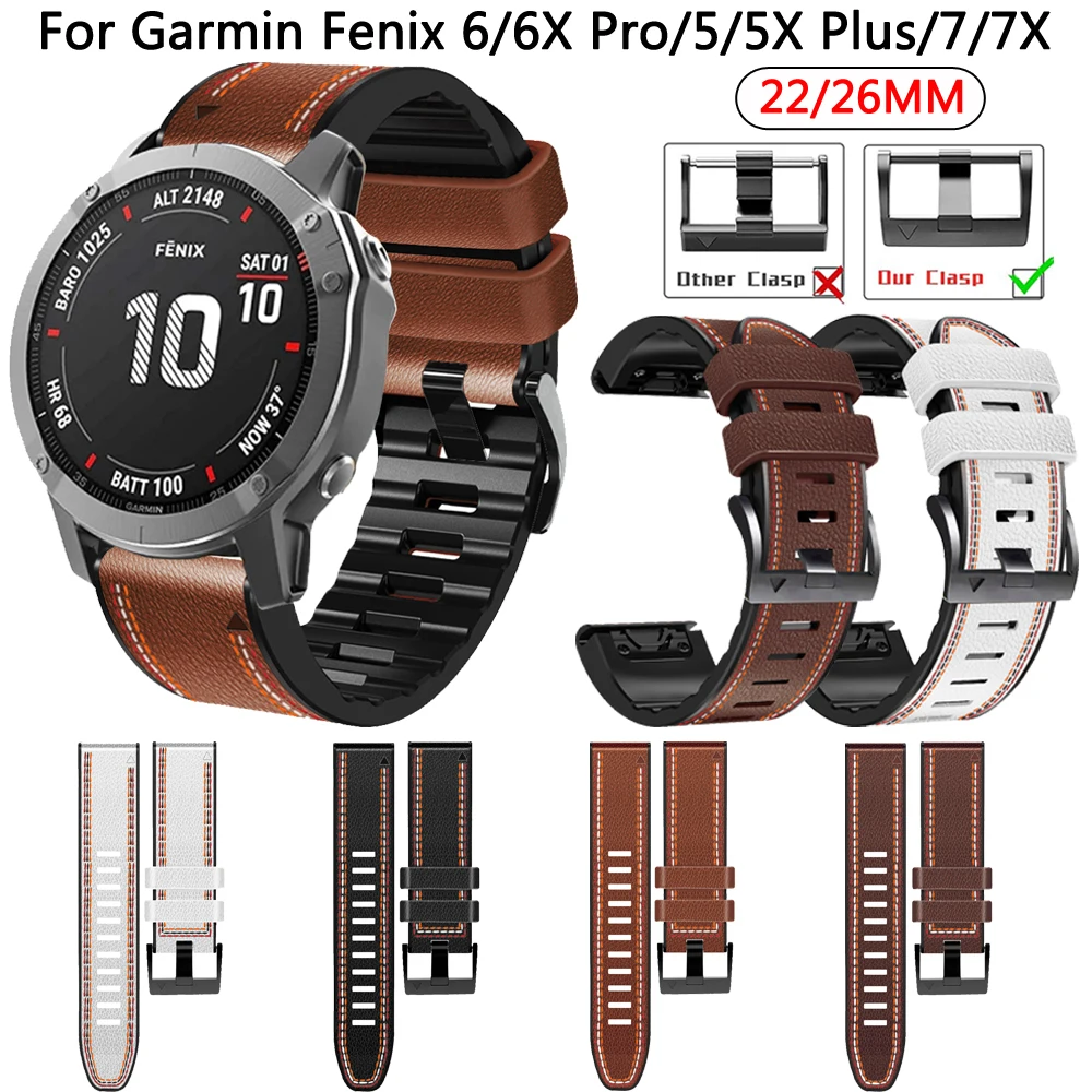 22 26mm Watchbands Quick Fit Straps For Garmin Fenix 6 6X Pro 5 5X Plus 7 7X Smartwatch Band 3 3HR 945 Leather Silicone Bracelet