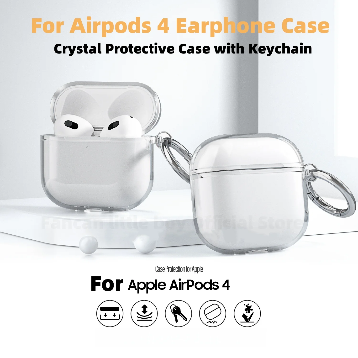 حافظة شفافة لجهاز Airpods 4 Generation حافظة من مادة TPU الناعمة مع سلسلة مفاتيح وغطاء حماية مقاوم للصدمات لأجهزة Airpods 4-Clear White