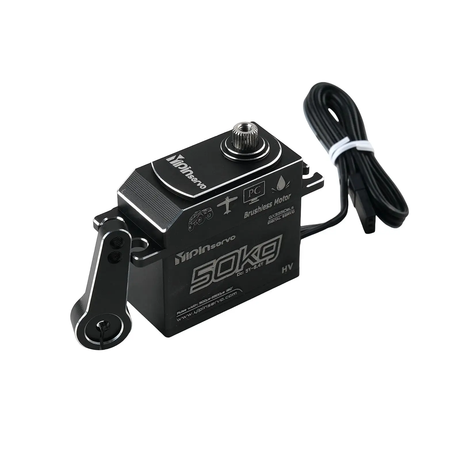 มอเตอร์เซอร์โวแบบดิจิตอลไร้แปรงถ่าน 50 กก. GX3350BLS โครงสร้างโลหะเต็มรูปแบบ แรงบิดสูง 180 ° /270 °   ชิ้นส่วนเซอร์โวที่ควบคุมมุมได้สำหรับหุ่นยนต์รถ RC