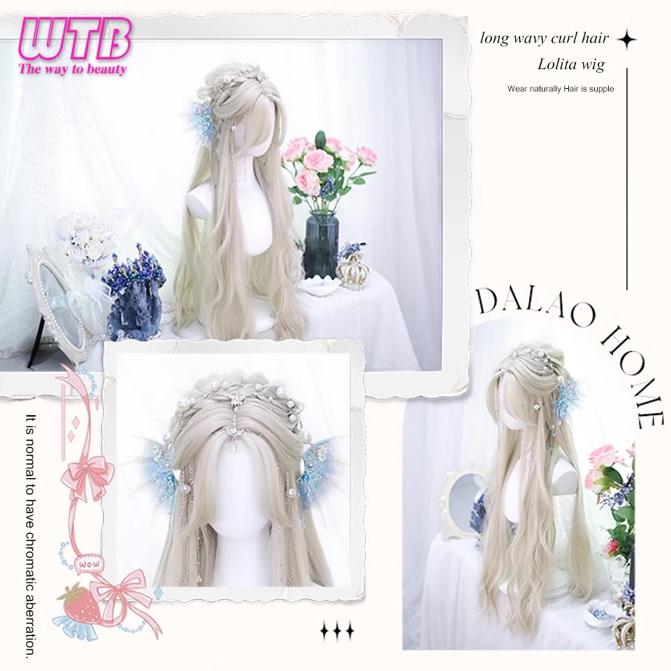 WTB Synthetic Cosplay Long Natural Wavy Multiple Colors Wigs With Bangs Party Lolita Wig for Women Heat Resistant Fiber Hair