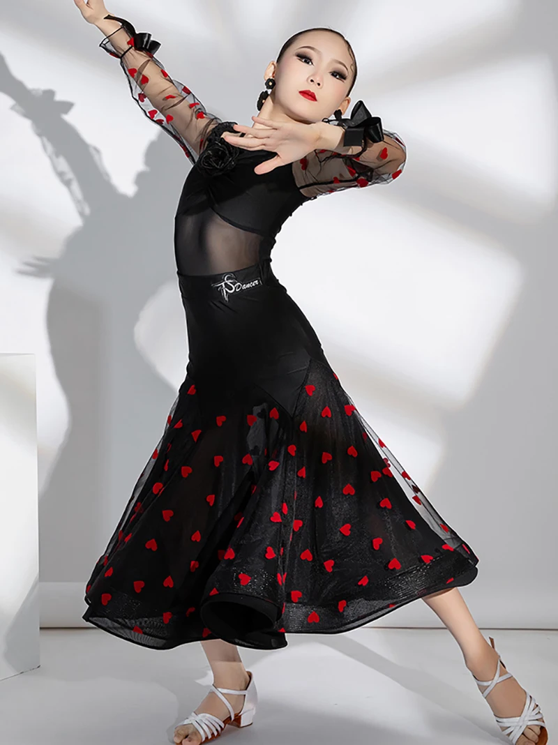 High-end Round Polka Dot Patchwork Yarn One Collar Lace Latin Dancewear Modern Stage Performance Training Outfit Costume