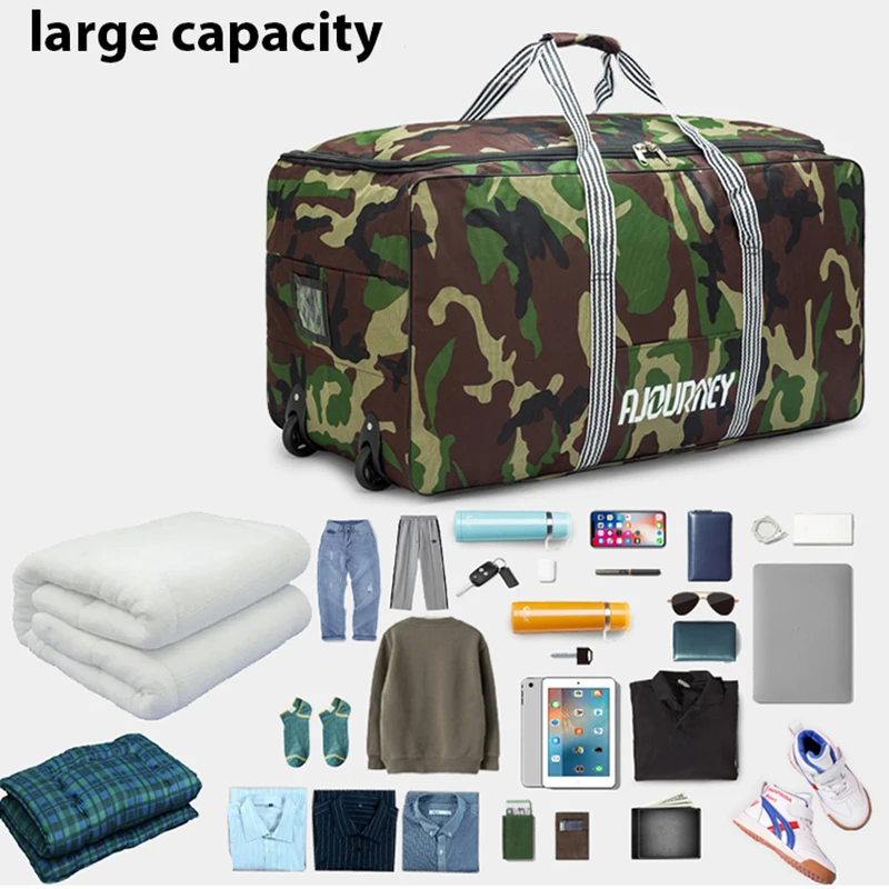 High Capacity Travel Trolley Bag With Wheels Foldable Luggage Storage Travel Bag Folding Waterproof Wear-Resistant Luggage Bag