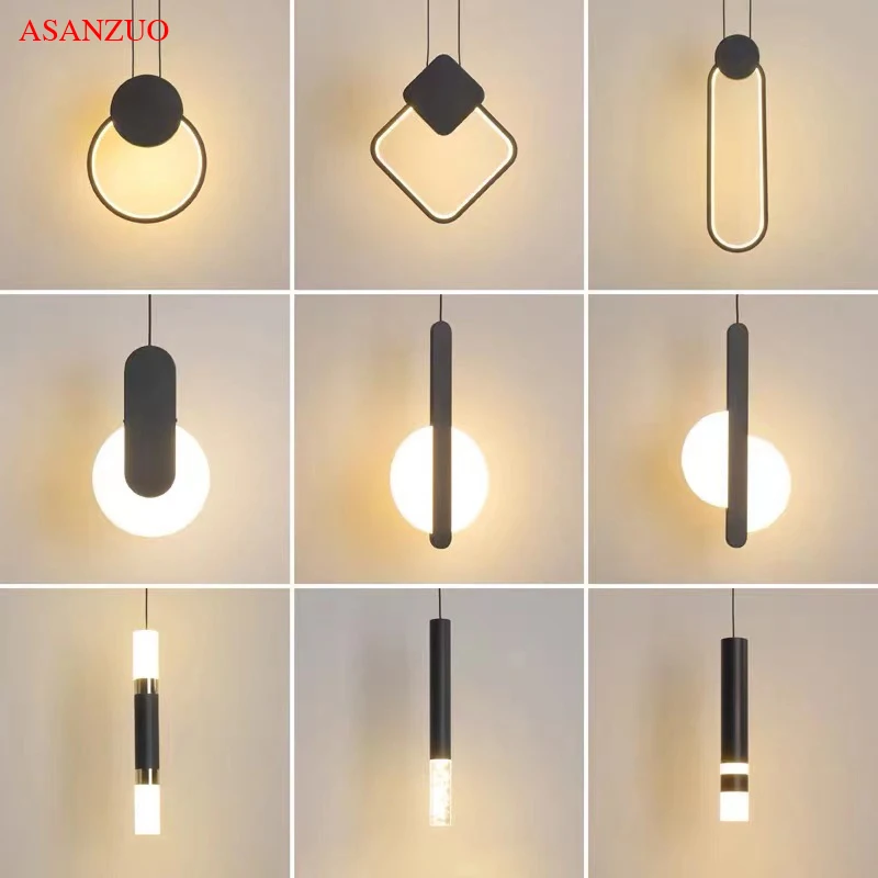 nordic minimalista preto anel lampada pingente dimmable led teto pendurado luz fio longo decoracao de cabeceira lampada 01