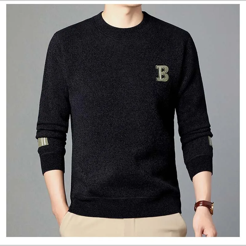 Luxury Spring and Autumn High-quality Warm Men\'s Casual Round Neck Pullover Sweater Embroidered Design Long-sleeved Top M-4XL