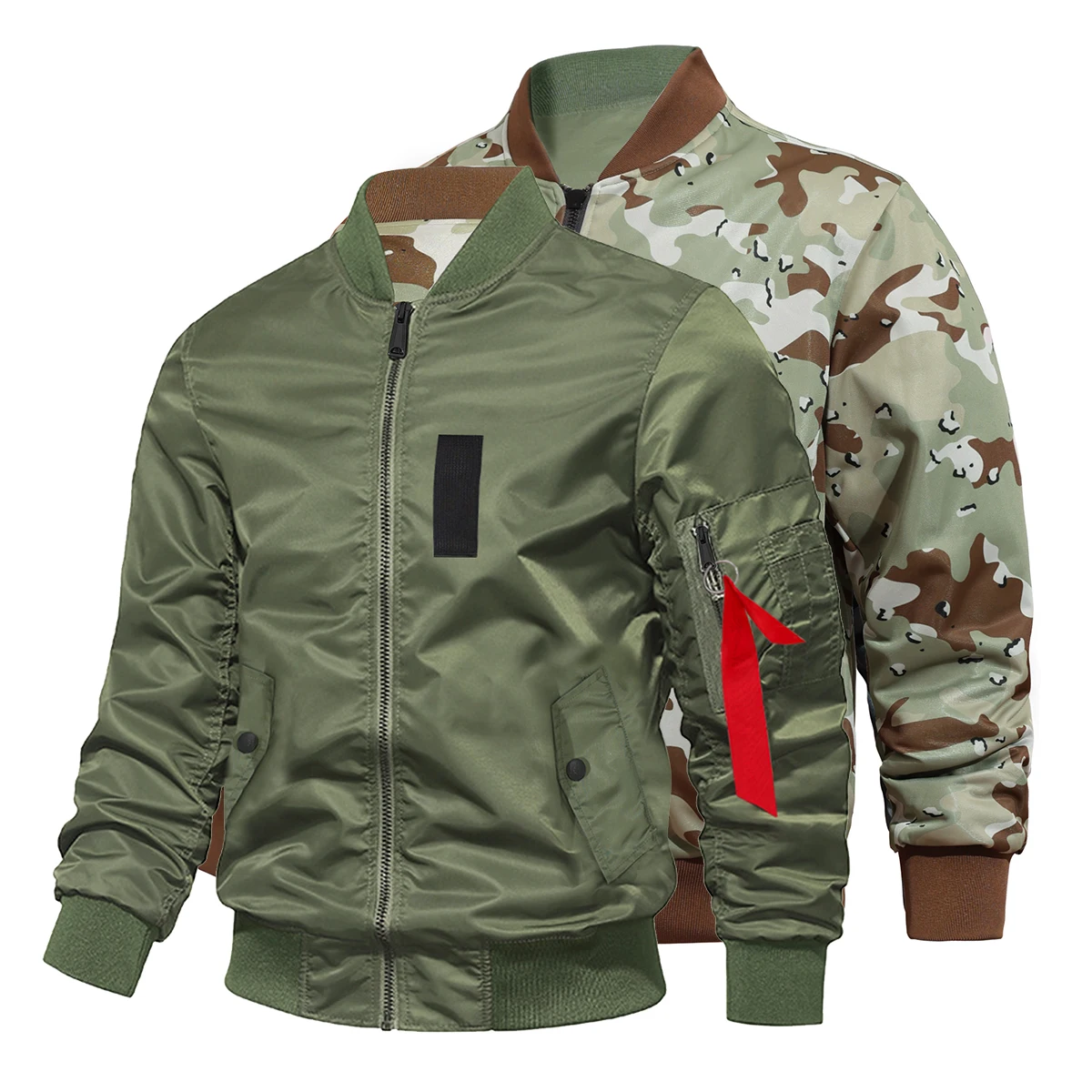 

Reversible Casual Sports Bomber Jacket for Spring and Autumn, Plus Size Loose Fit, Nylon Fabric, Double-sided Wear - Solid Color