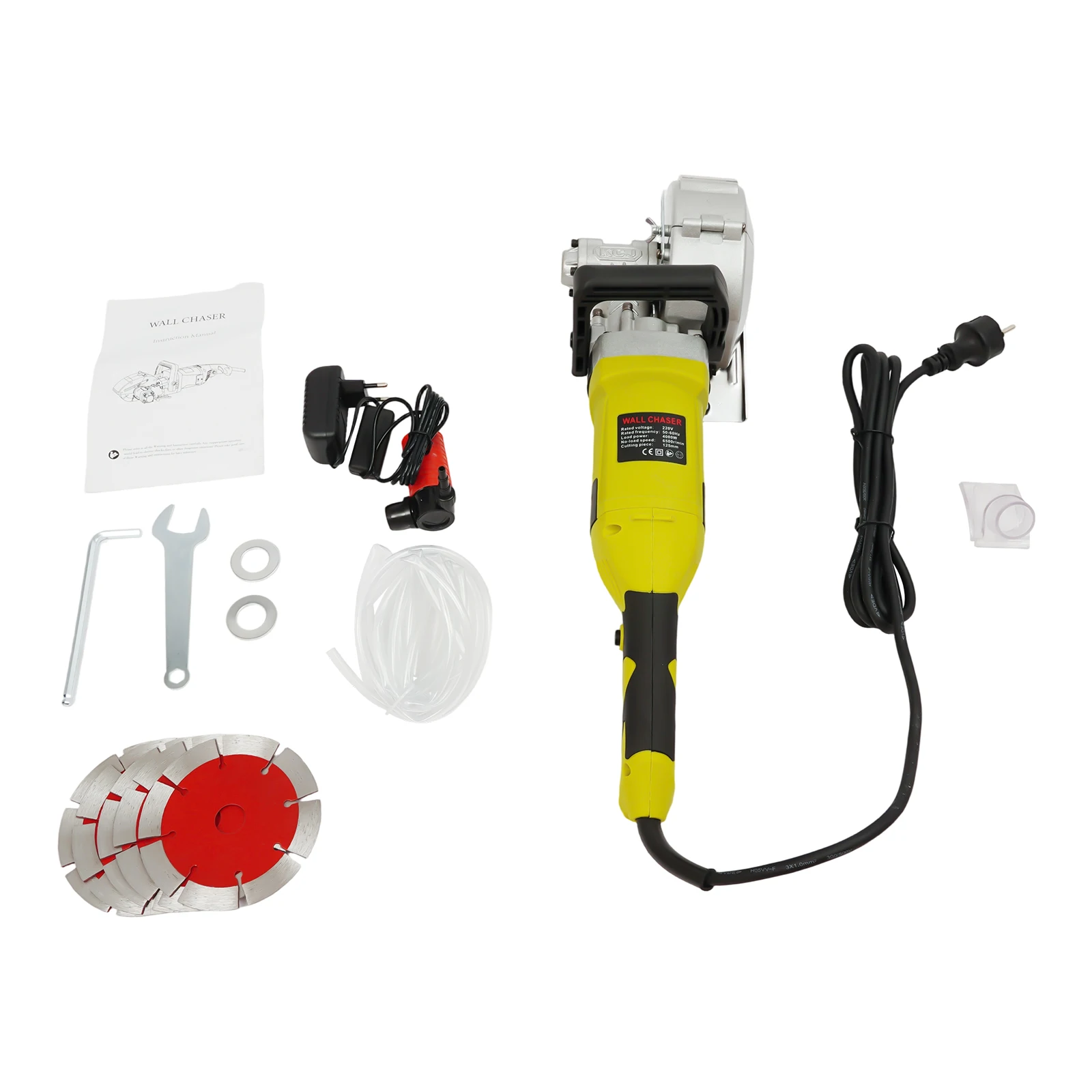 Elektrischer Wandnutschneider 6500 U/min, Beton-Schlitzmaschine mit Wasserpumpe & Staubunterdrückung, Handgeführter Wandfräser für Trockenbau, Ziegel und Beton