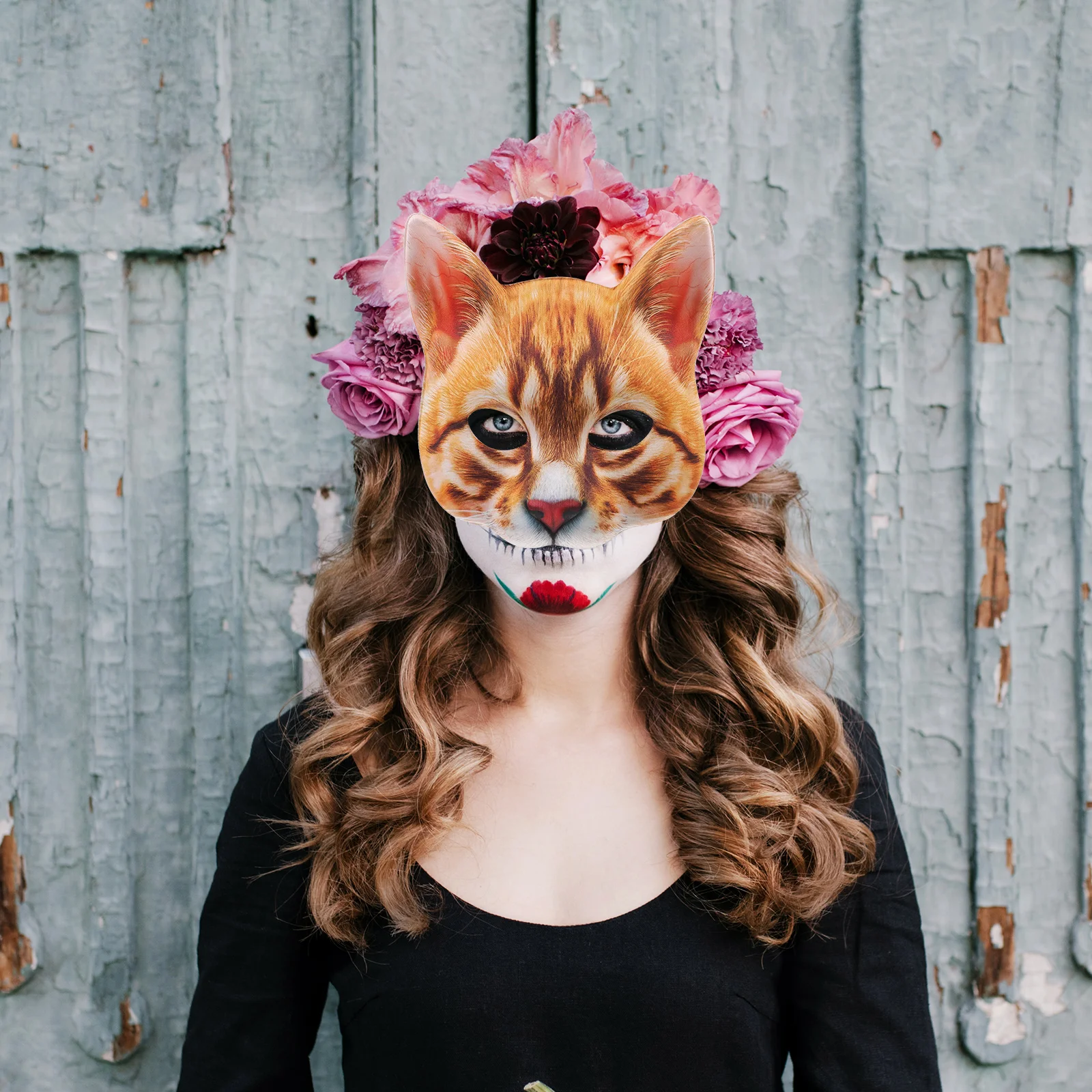 

2 Pcs Cat Mask Cartoon Halloween Face Animal DIY Carnival Cosplay Party Creative Costume Miss