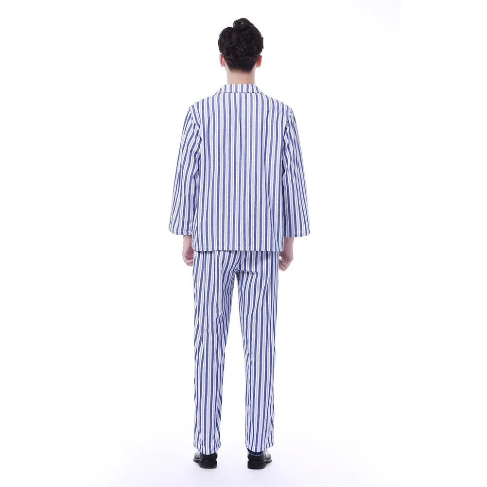 

1 set Hospital Patient Soft Cotton Sleepwear Men Women Long Patient Pajamas Sleeve Stripe Design Comfortable Daily Use