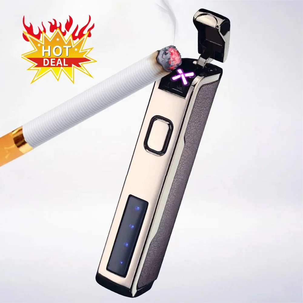 Leather Electric Lighter USB Rechargeable Lighter Cool Electronic Gadgets Technology Smart Windproof Plasma ARC Ignitor