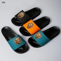 Flat slippers women's summer new fashion relief printed metal head beach leisure flip-flops sandalias de mujeres en oferta  T35