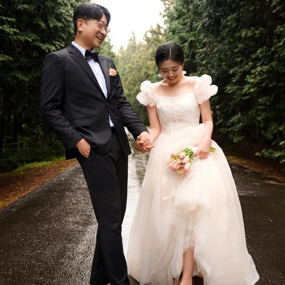 

Customized Korea Elegant Exquisite Quality Square Ball Gown Party Es Floor Length Skirts Organza Evening Modern Style Simple C