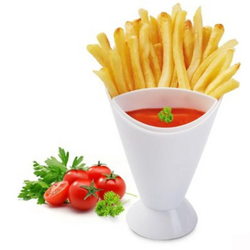 Simple And practical Home Kitchen Potato Tool Tableware 2 in 1 French Fry Cone With Dipping Cup Wonderful