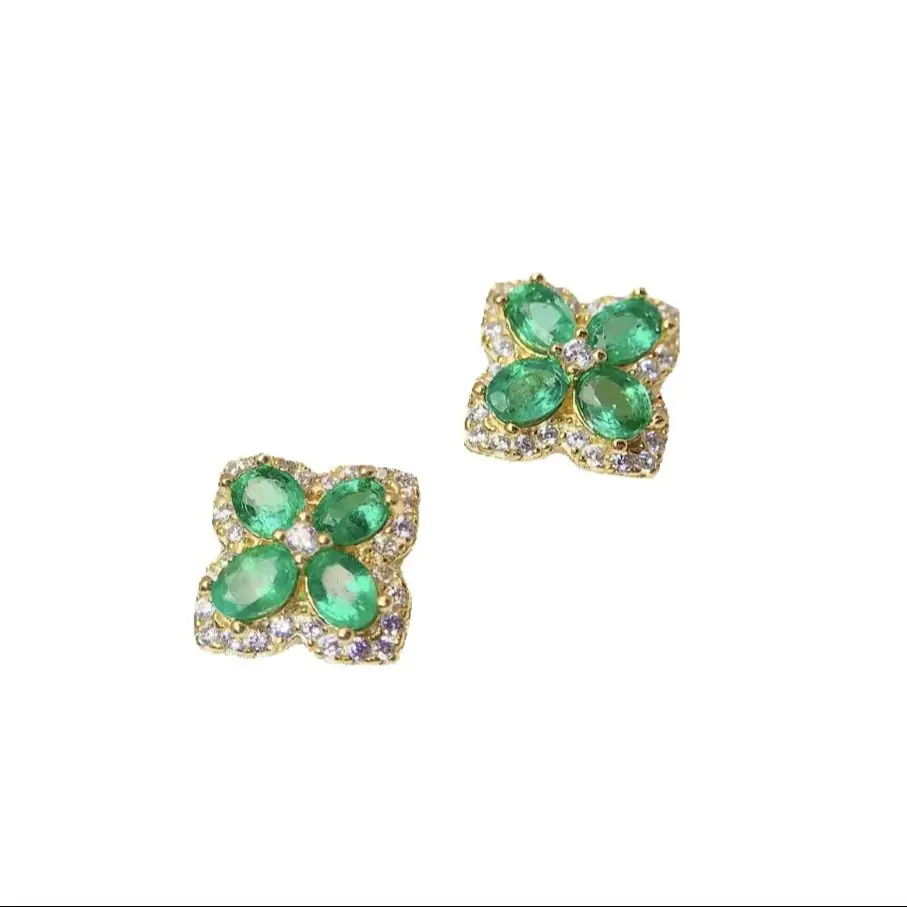 SHILOVEM 925 sterling silver Emerald  Stud Earrings New Birthday Christmas Gift Fashion Wholesale Women 3*4mm le030499agml