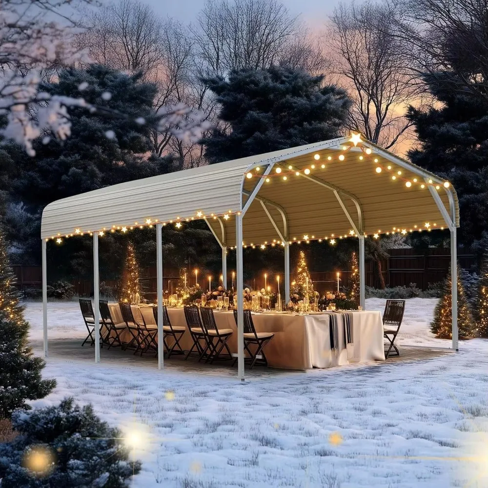 10x15 FT Heavy Duty Metal Carport, Galvanized Steel Hard Top SUV/Truck Parking Shelter with Reinforced Triangle, Customized